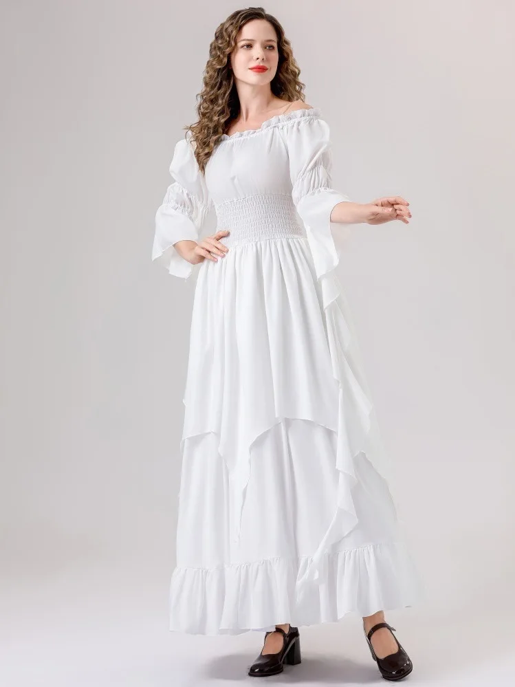 Gothic Sle Medievale Retro Court Dr Abito lungo da donna Costume loween Elfo Outfit Fibra di poliestere 00% Costume di scena