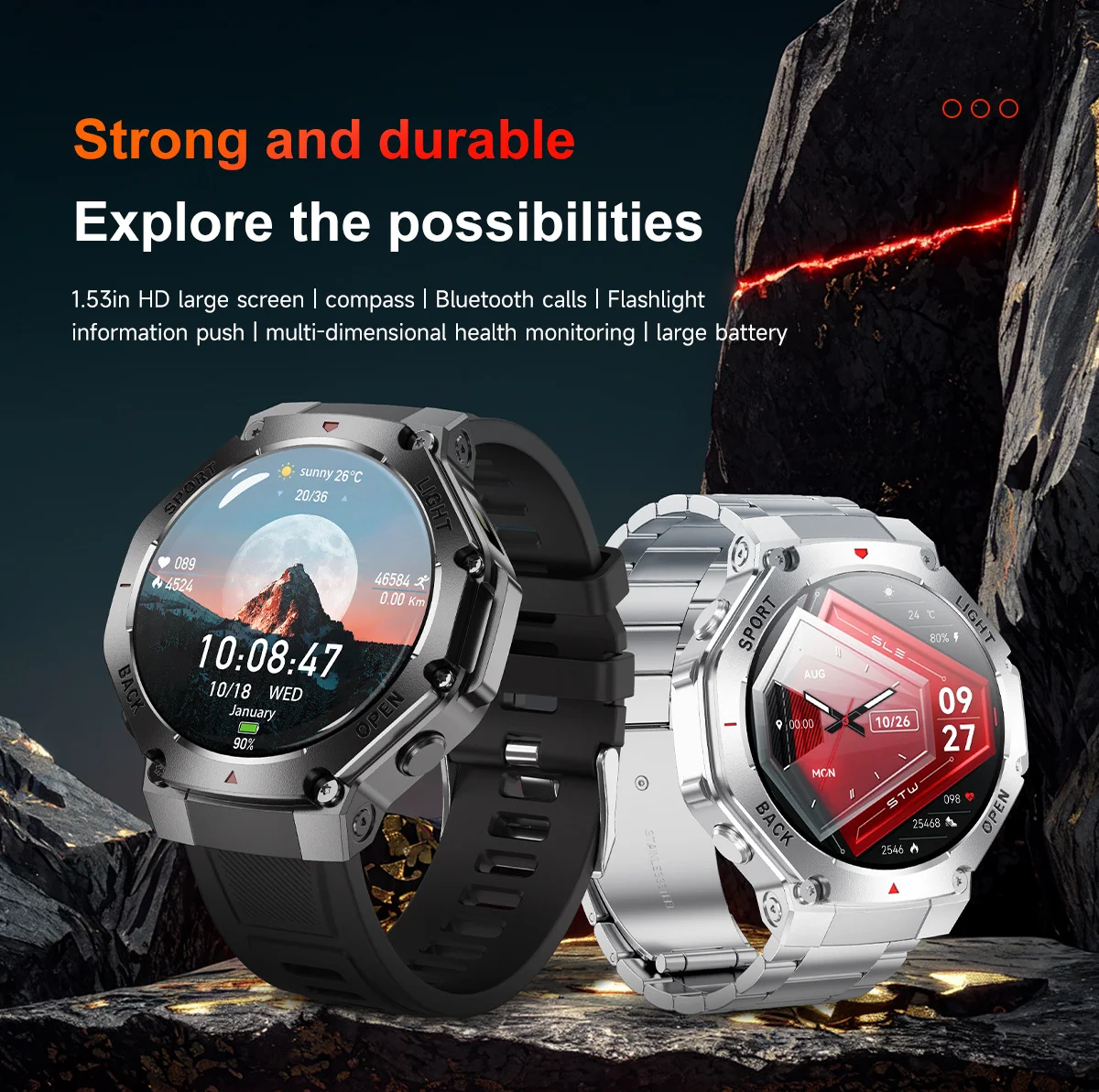 Arrivo TR3 Max per uomo Smartwatch Bussola Torcia esterna Smart Island Modalità multi-sport Fascia da polso