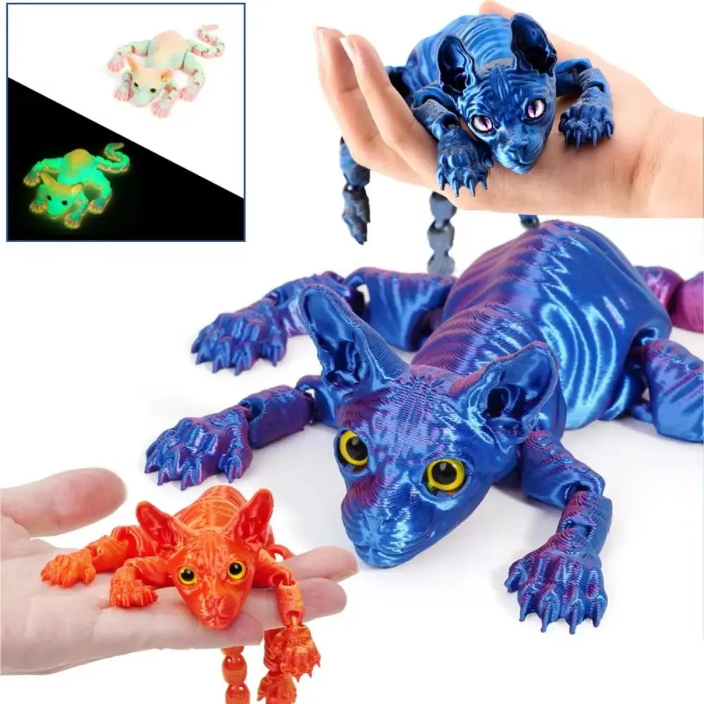Siamesisches Kätzchen, 3D-gedruckte Katze, mehrteilig, Desktop-Dekoration, Mini-Katzenfigur, bewegliche bewegliche 3D-haarlose Katzenpuppe, Autodekoration
