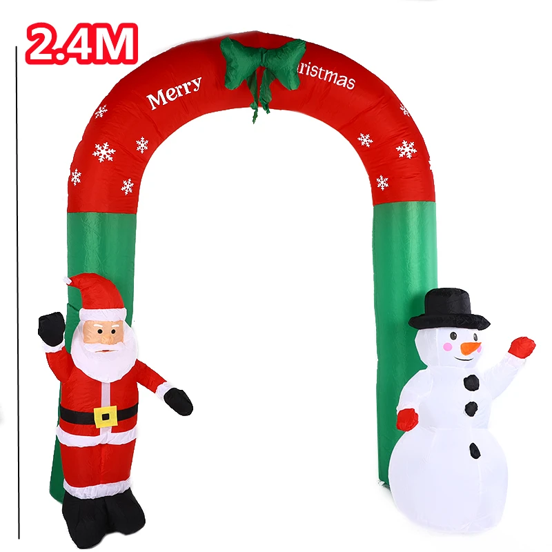 2.4M/8FT Christmas Inflatable Arch Model Built-In LED Lights Outdoor Courtyard Ornament Holiday Garden Playground Decorae Props
