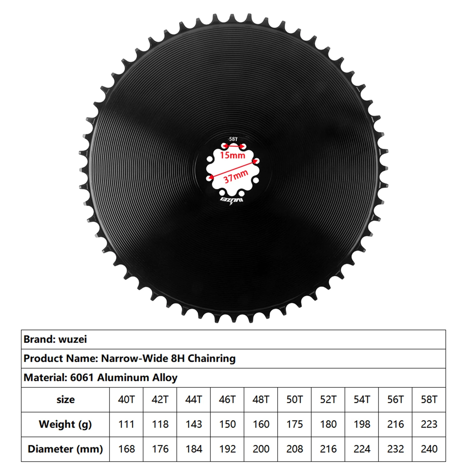 WUZEI Rennrad 8-Loch-Kettenblatt für SRAM AXS Force Red Flattop Kette 40T-58T 4,2mm Offset Fahrrad-Kettenblatt mit schmaler-breiter Krone – Detail 4