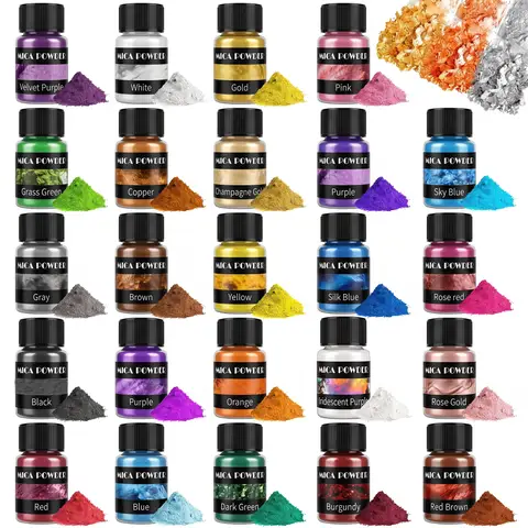 24Colors/Sets mica powder pigments, suitable for DIY resin, plaster, and candle molds; pearlescent resin pigments; jewelry-makin