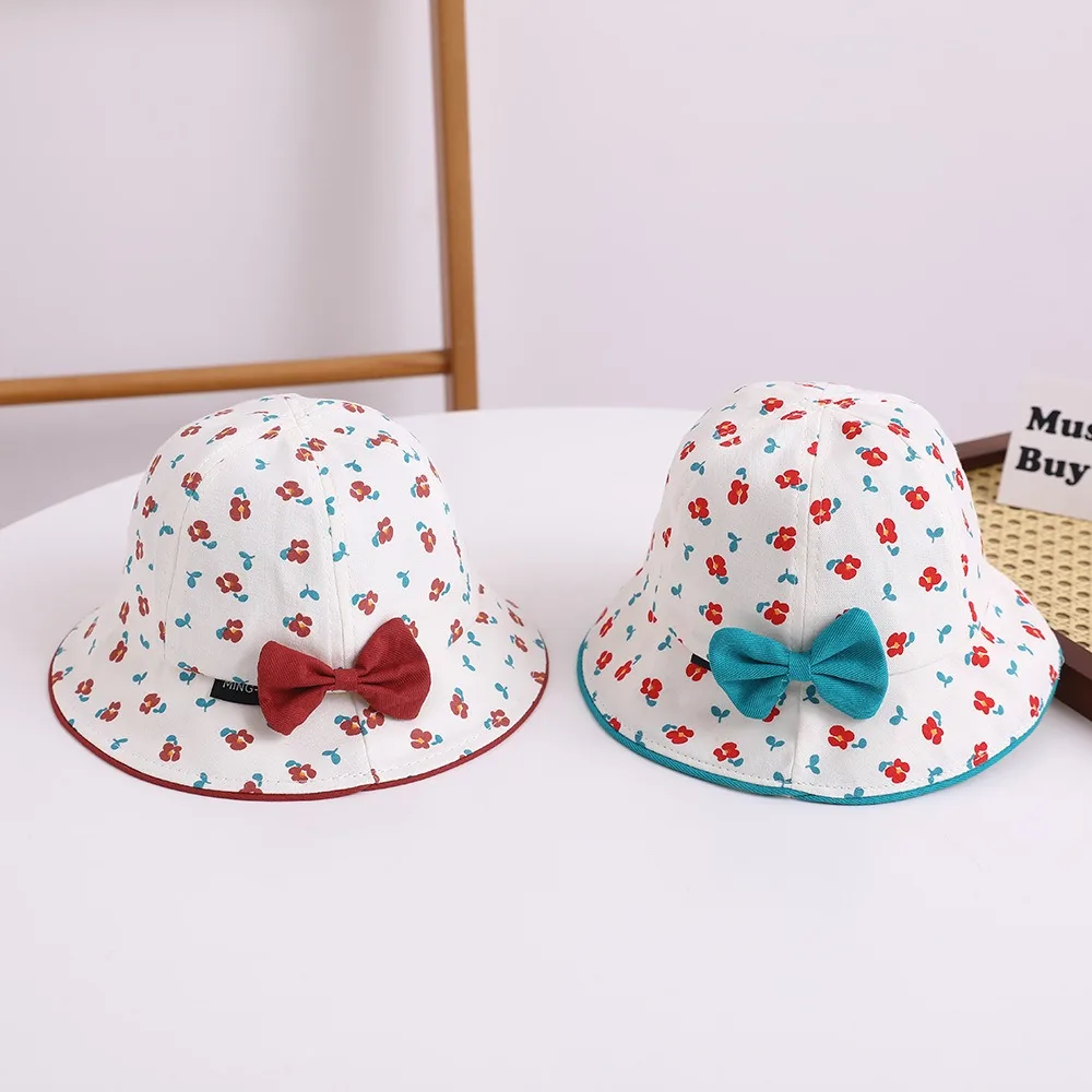 

Cute Korean Style Flower Bucket Cap Bowknot Wide Brim Baby Shading Hat Anti-UV Cotton Empty Top Sunhat Baby