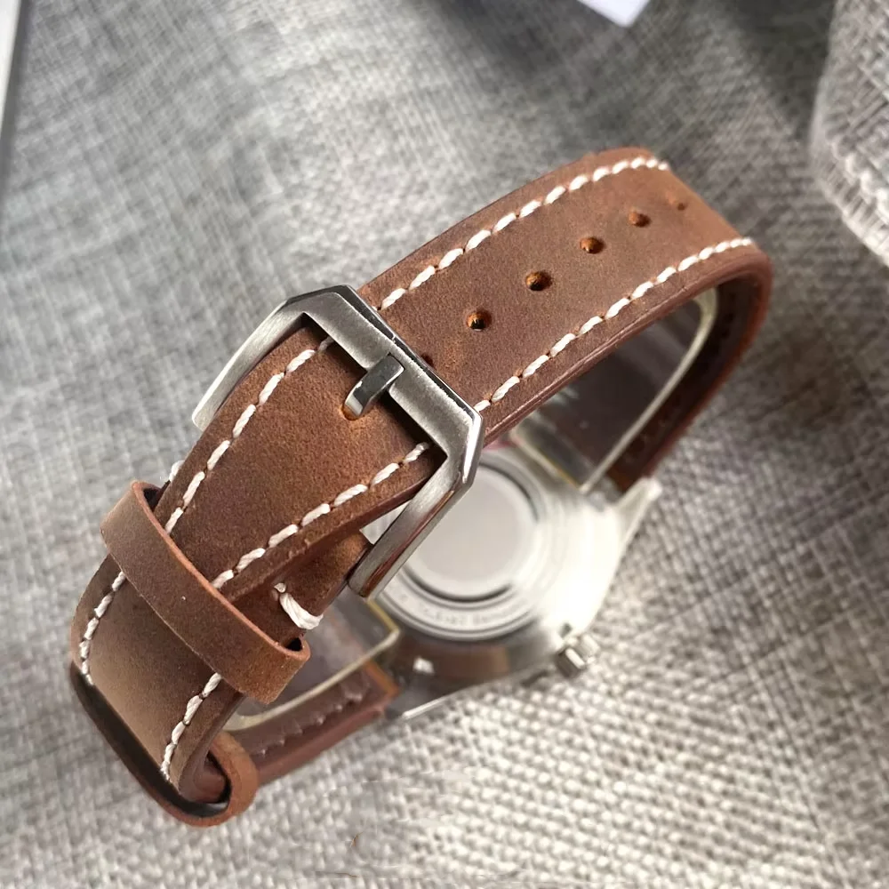 تخصيص 39 مللي متر Miyota8215 الحركة التلقائية الياقوت الكريستال 200 متر مقاوم للماء الطيار ريترو الرجال ساعة حزام من الجلد المسمار تاج