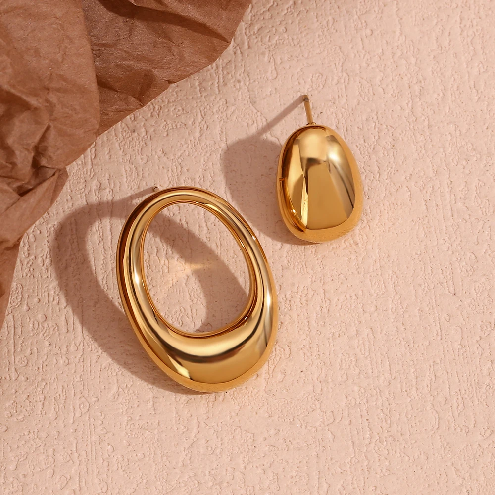 

Asymmetric Oval Solid O-ring Earrings Waterproof Tarnish Free 18K Gold Plated Accessories 316L Stainless Steel Jewelry