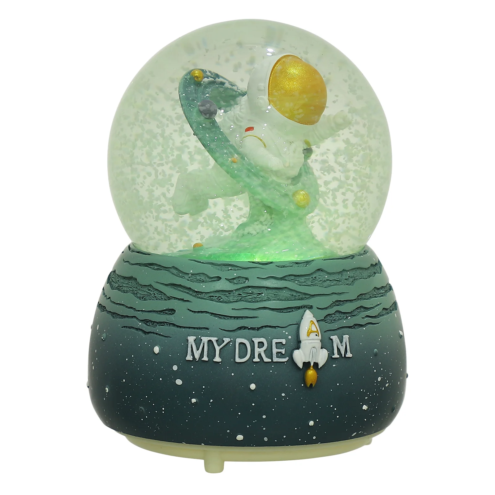 

Astronaut Music Box Ornament Snowflake Crystal Ball Blue Synthetic Resin Globe Decoration