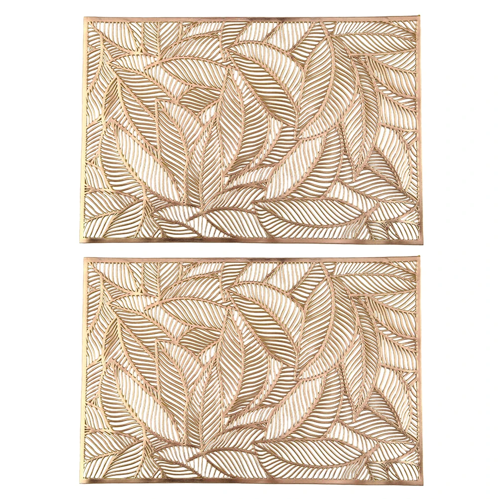 

2Pcs PVC Plastic Table Mat Hollow Leaf Pattern Heat Resistant Kitchen Placemat Dining Table Decor Place Mats Supplies