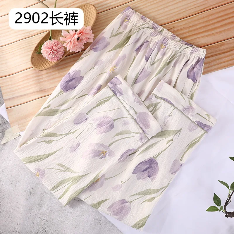 Summer Women Pajama Trousers Home Trousers Spring Cotton Pajama Pants Large Size Plus Elastic Waist Sleeping Pants lounge wear