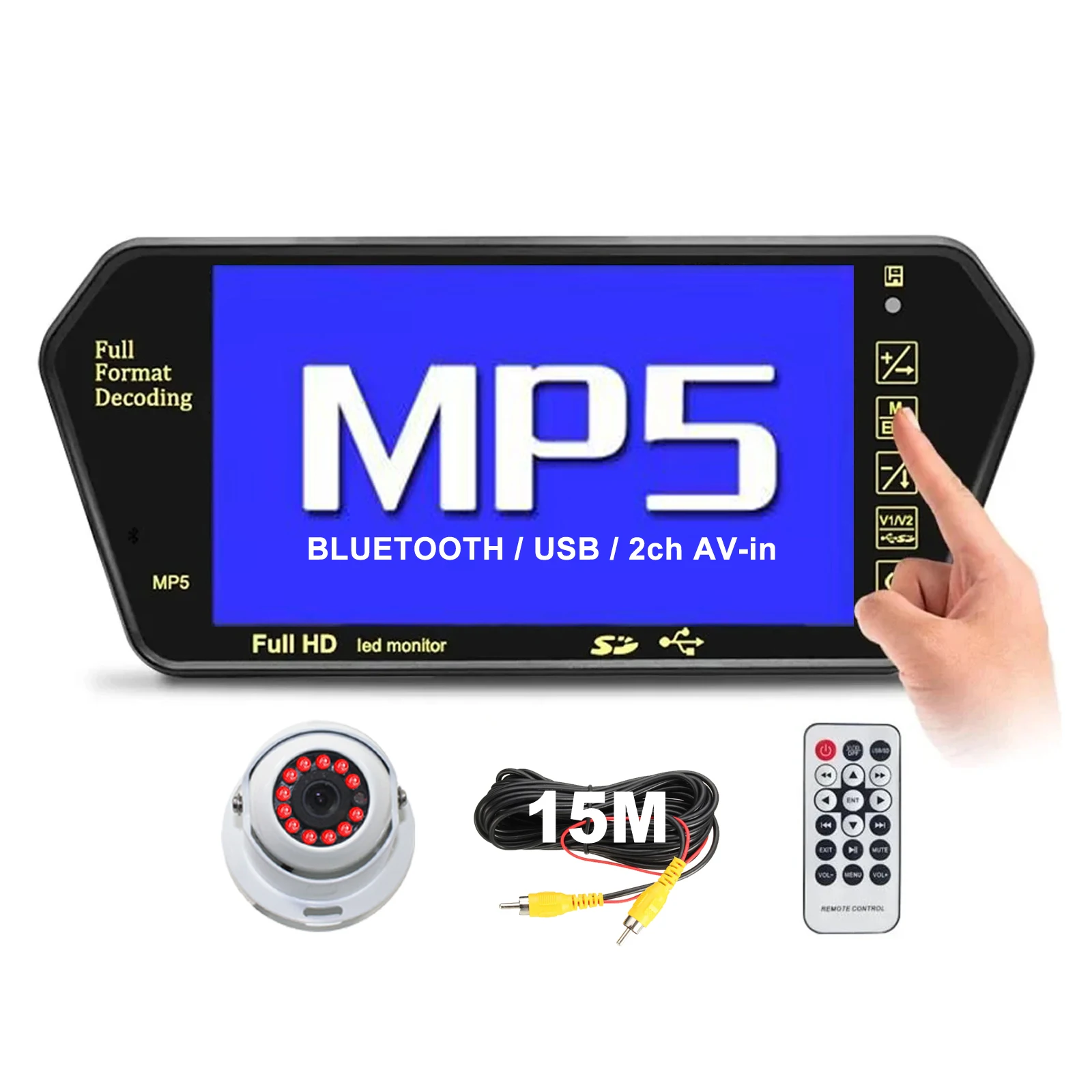 

iPoster 7 Inch LCD Screen Mirror Car Monitor Bluetooth USB MP5 White Dome Eyeball IR Rear View Backup Camera For Caravan Rvs