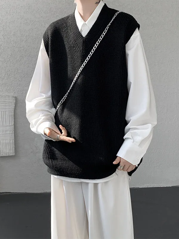 

Retro Sle Men's Knitted V-Ne Sweater Vest Loose Fit Casual Base Layer Autumn Spring Faionable Warm Color