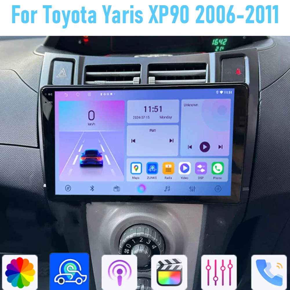 

9'' For Toyota Yaris XP90 2006-2011 Car Radio Head Unit GPS Multimedia Carplay Android 15 Wireless Navigation Intelligent System
