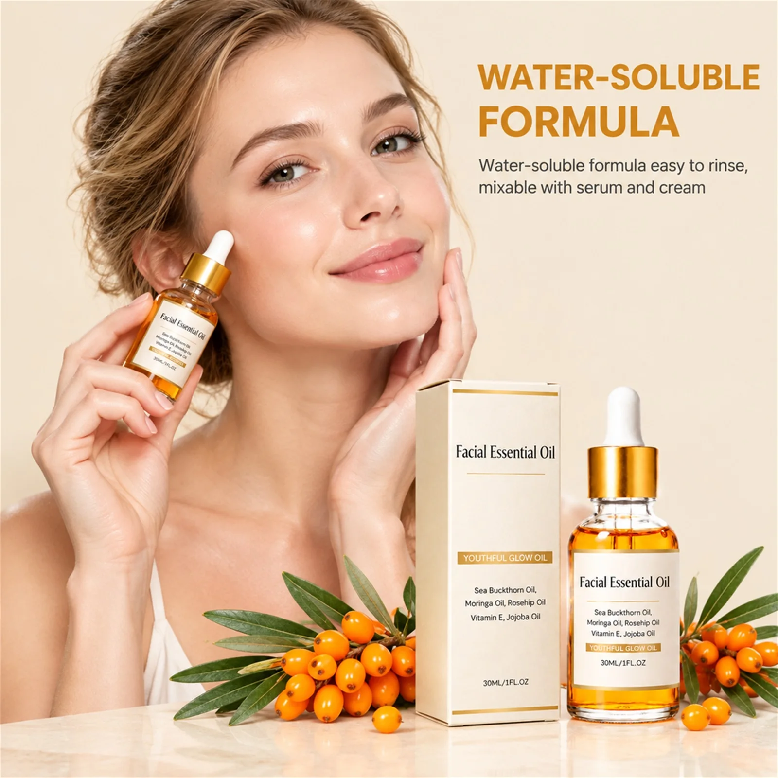 Facial Essential Oil Sea Buckthorn Rosehip Jojoba Nourishing Hydrating Glow Face Care Non Greasy Makeup Prep For Women