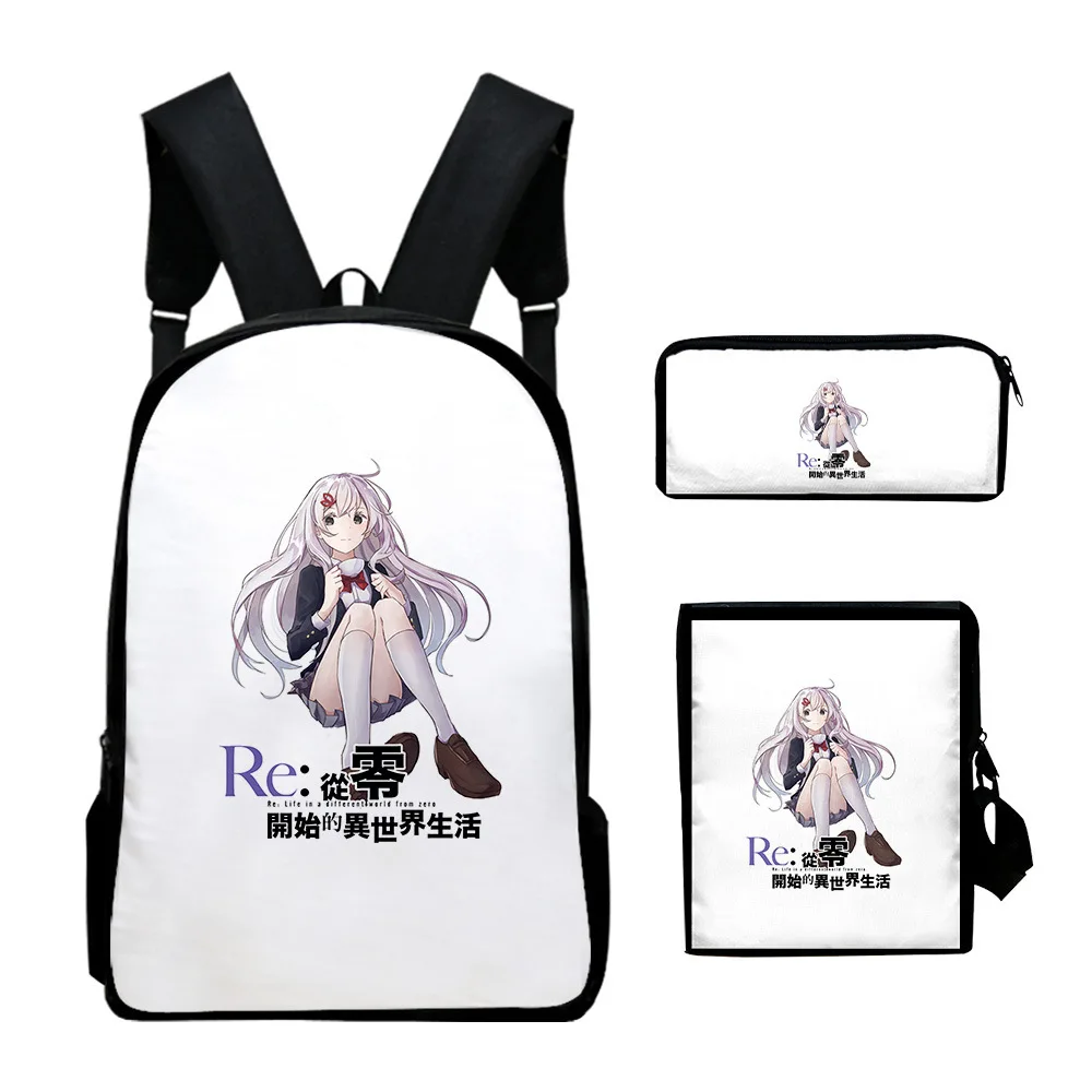 Harajuku Re:Life in a different world from zero 3D 3pcs/Set School Bags Laptop Backpack Inclined shoulder bag Pencil Case