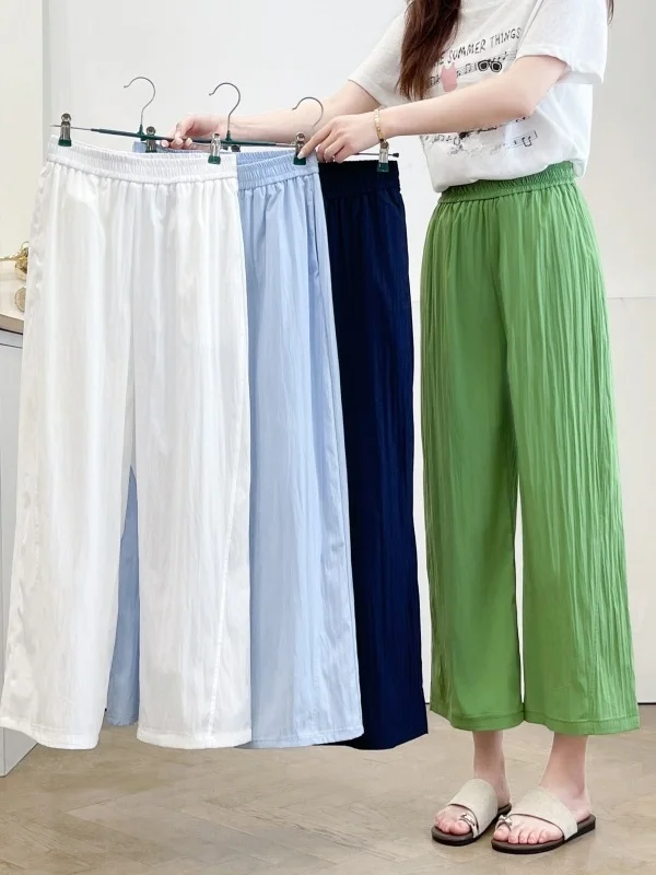 

Summer 2026 High Waist Wide Leg Casual Pants Women's Loose Versatile Thin Nine Points Wide Leg Pants Lazy Loose Fit Straight Cut