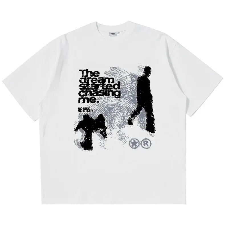 Shadow Pure Cotton Print Y2K Harajuku Street Style Retro Pattern Men's and Women's Clothing New Fashionable Loose Casual T-shirt