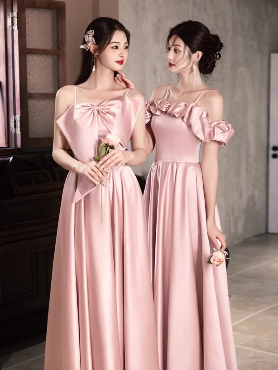 Cameriera di abito in raso rosa Gonna a trapezio coreana da donna Lunga Dr Adatta a vari Occns da indossare ogni giorno