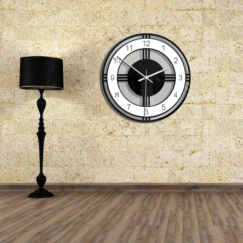 

Wall Clock Kitchen Stylish Mute Black and White for Decor Hanging Acrylic