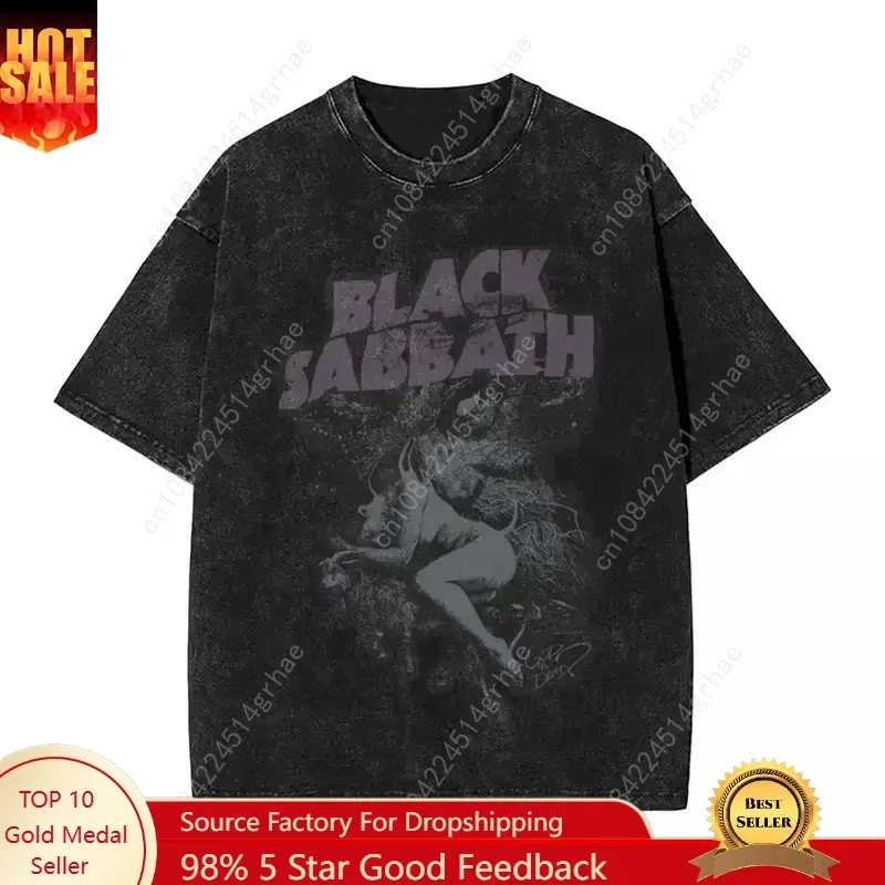 Sabbathes Metal Music Washed Short Sleeved Round Neck Y2k Tshirt Men Clothing New in Top & Tees Mens T-Shirt  Camisetas 61424