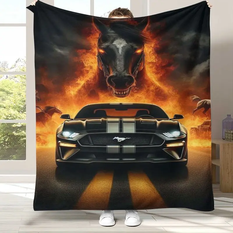 Vintage M-Mustang Racing Biker Garage Moto Soft Flannel Throw Blanket,Cozy Warm Blanket for Bed,Sofa,Living Room,Picnic,Camping