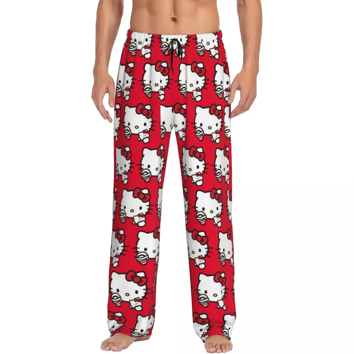 

Custom Cartoon Anime Hello Kitty Pajama Pants Men Lounge Sleep Stretch Sleepwear Bottoms with Pockets