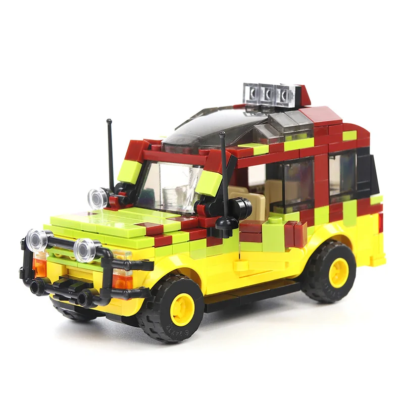 

MOC Dinosaur Park Tour Vehicle Building Set, Yellow & Red Off-Road SUV with Roof Lights, Creative Desk Decor