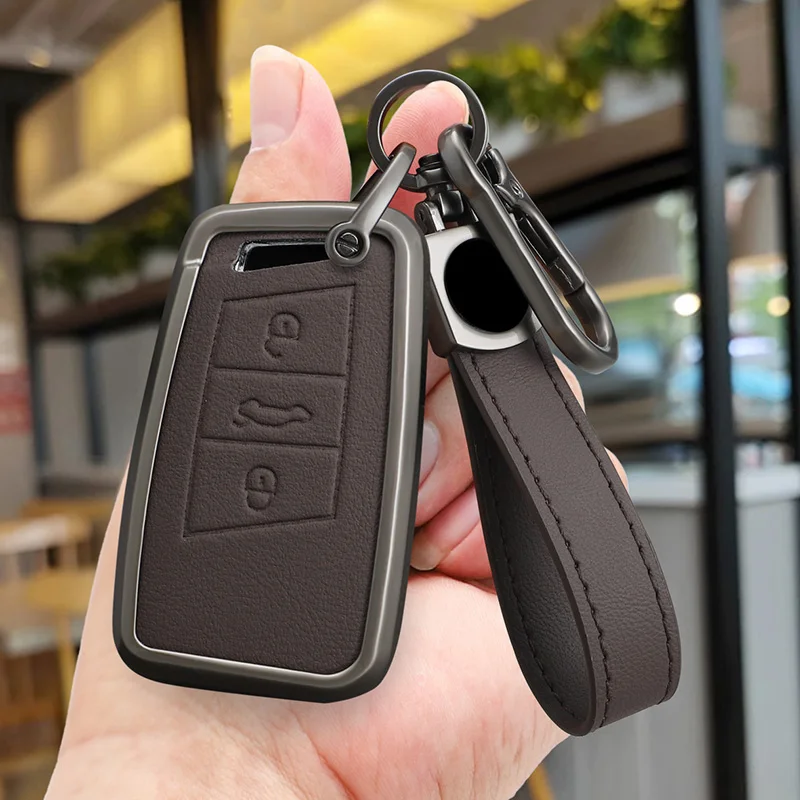 Funda para llave de coche de aleación de zinc, compatible con Volkswagen Passat B8, Tiguan, Skoda Kodiaq, Fabia, Caracal, Opel Astra, llavero para coche SEAT