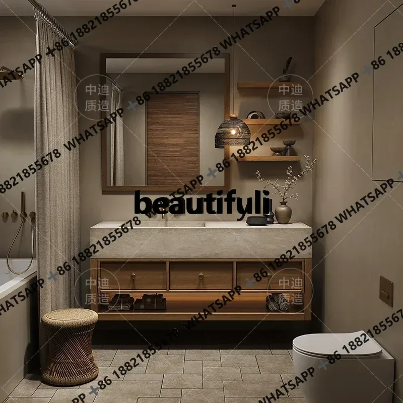 ss 25 B & B medieval travertine rock slab integrated basin  sink toilet bathroom cabinet combination