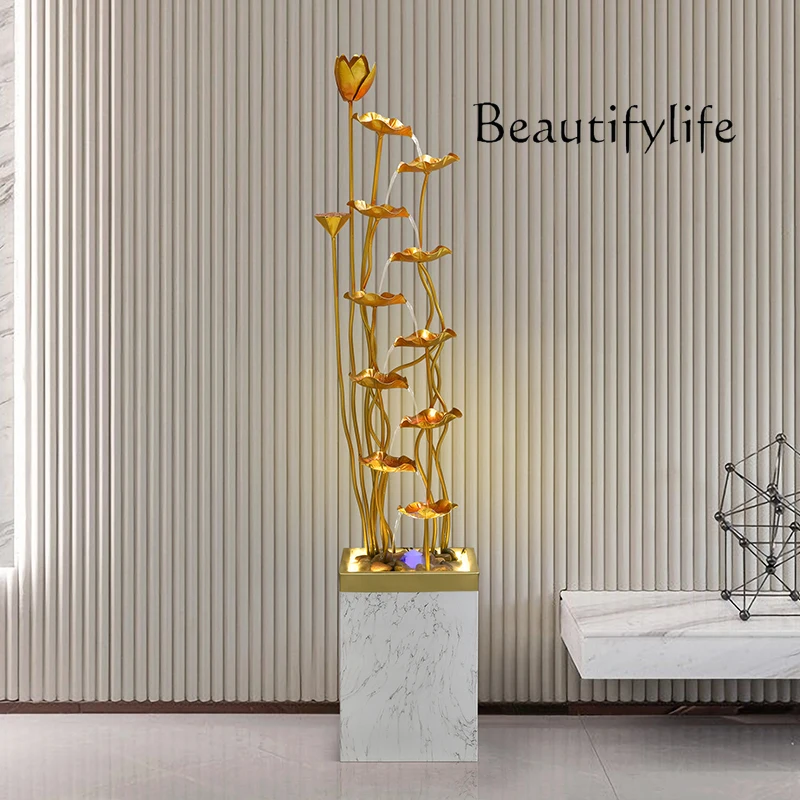 

modern light luxury corner circulation flowing water landscape fountain floor-to-ceiling living room entrance creative ornament