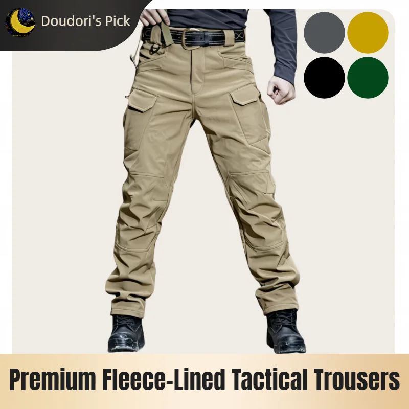 autumn-and-winter-men's-high-end-fabric-waterproof-and-windproof-outdoor-camping-hiking-fishing-workwear-fleece-lined-warm-tactical-trousers
