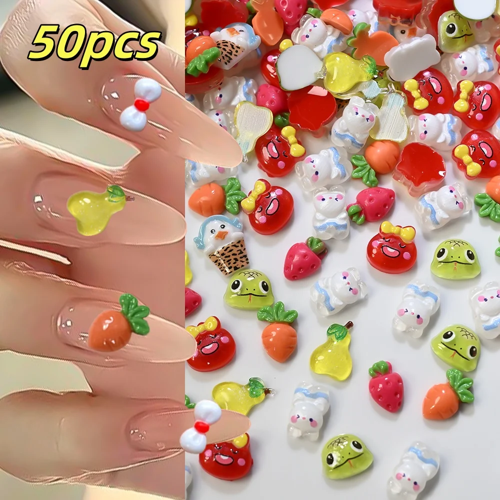 

50 шт. 3D мини-утка, змея, кролик, подвески для дизайна ногтей, милые мультяшные животные/овощи/фрукты, доступ к ногтям, сделай сам, маникюр и педикюр, декор