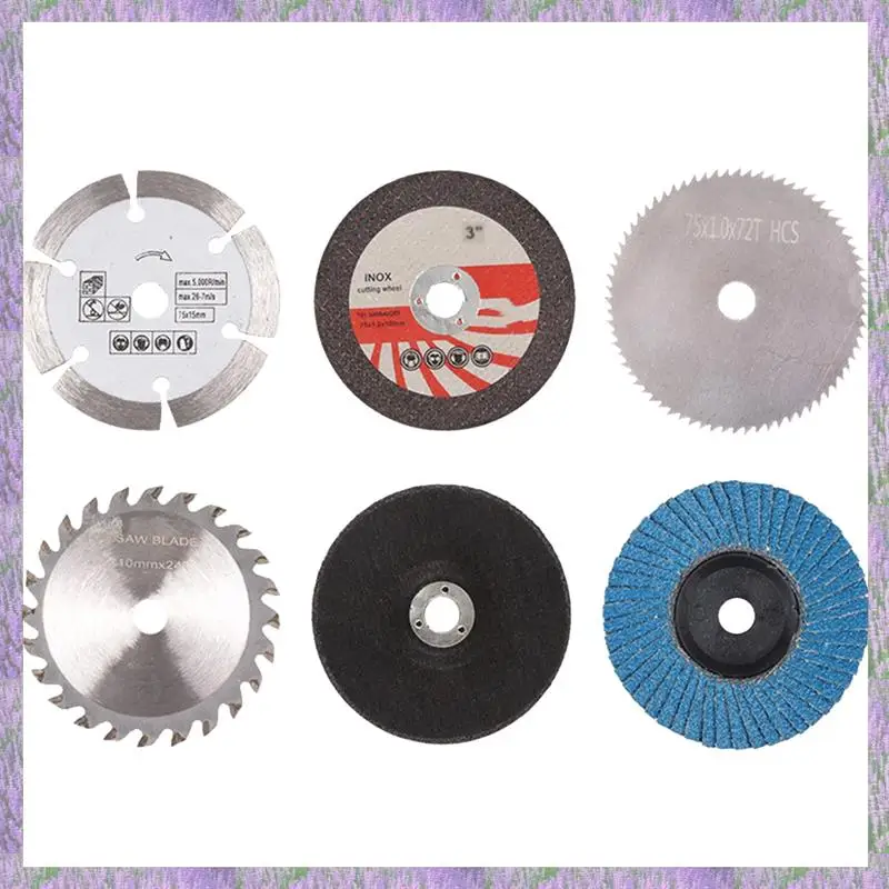 A63K-Professional 6 قطع 75 مم أقراص القطع وعجلات طحن مسطحة لطاحونة زاوية تتحمل 10 مم، مجموعة أدوات تشغيل المعادن