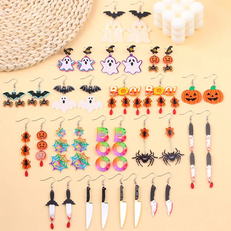 

Halloween elements creative earrings contrasting colors ghost acrylic earrings fashionable cool earrings earrings accessories