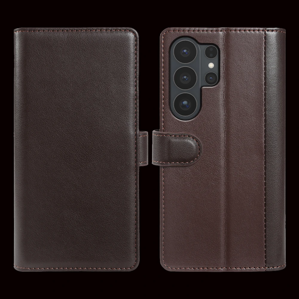 Genuine Leather Flip Case For Samsung Galaxy S26 Ultra S25 Edge S24 Plus S23 FE S22 S21 S20 Note 20 Ultra Phone Case Cover Coque