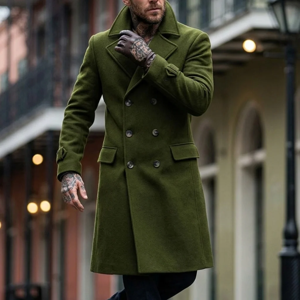 New Men’s Solid Color Trench Coat Double Breasted Long Coat Street Wear Knee Trench Coat Business Casual Men’s Officewear Jacket 3 New Men's Solid Color Trench Coat Double Breasted Long Coat Street Wear Knee Trench Coat Business Casual Men's Officewear Jacket 3
