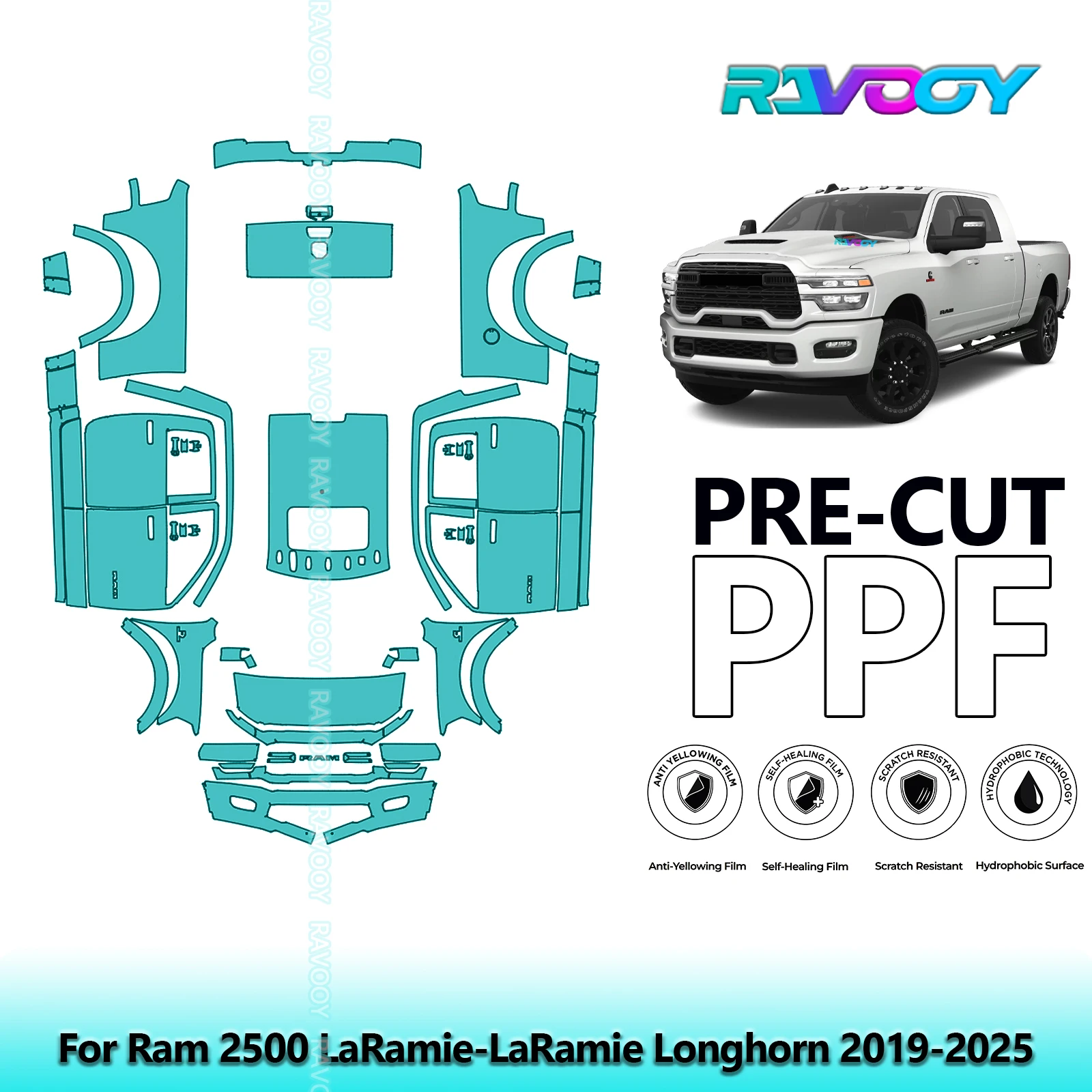 

8.5Mil Precut PPF Paint Protection Film Full Vehicle Clear Bra For Ram 2500 LaRamie-LaRamie Longhorn 2019-2025