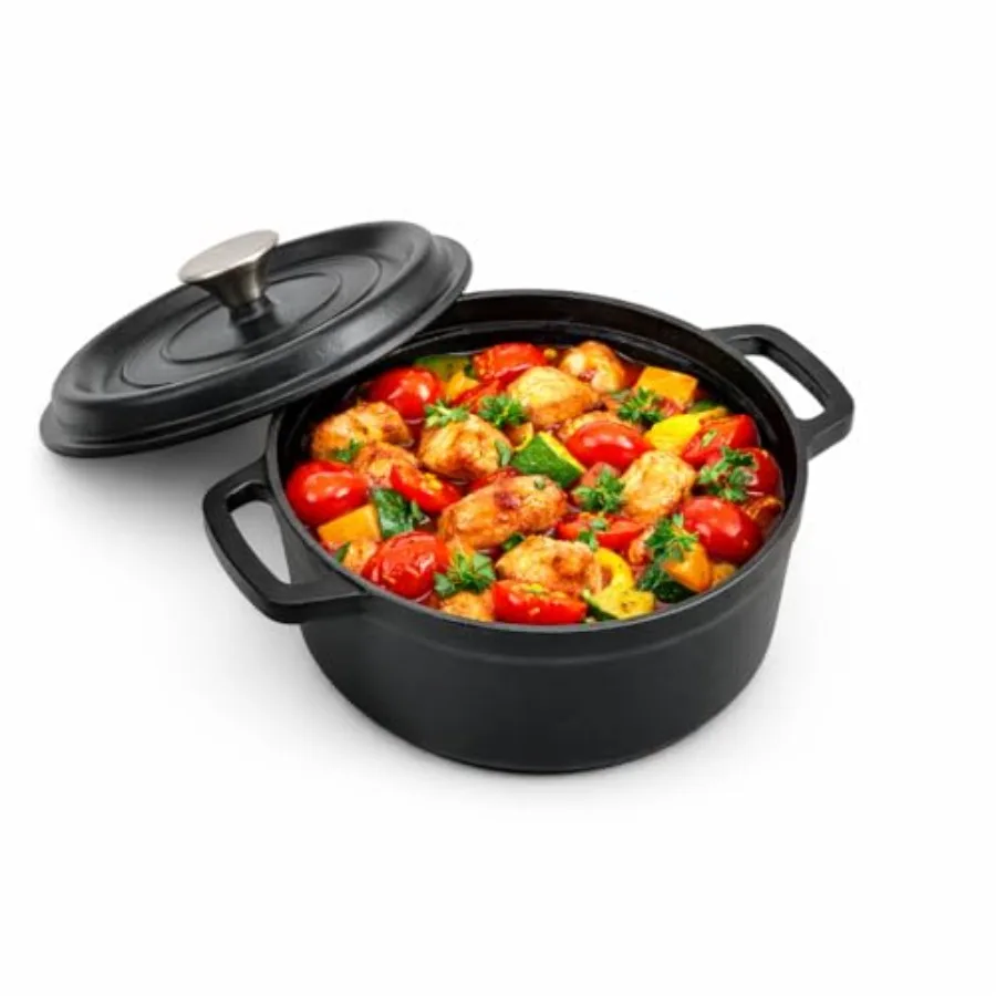 

Matte Black Enamel Cast Iron Dutch Oven 3.3QT Round Casserole Pot with Lid Induction Oven Safe to 500F Nonstick-Style Stew Pot