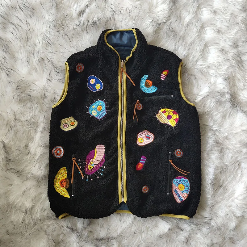 

Kapital Kountry Skull Embroidered Lamb Velvet Reversible Vest Trendy Youth Casual Stand Fit M Jaet