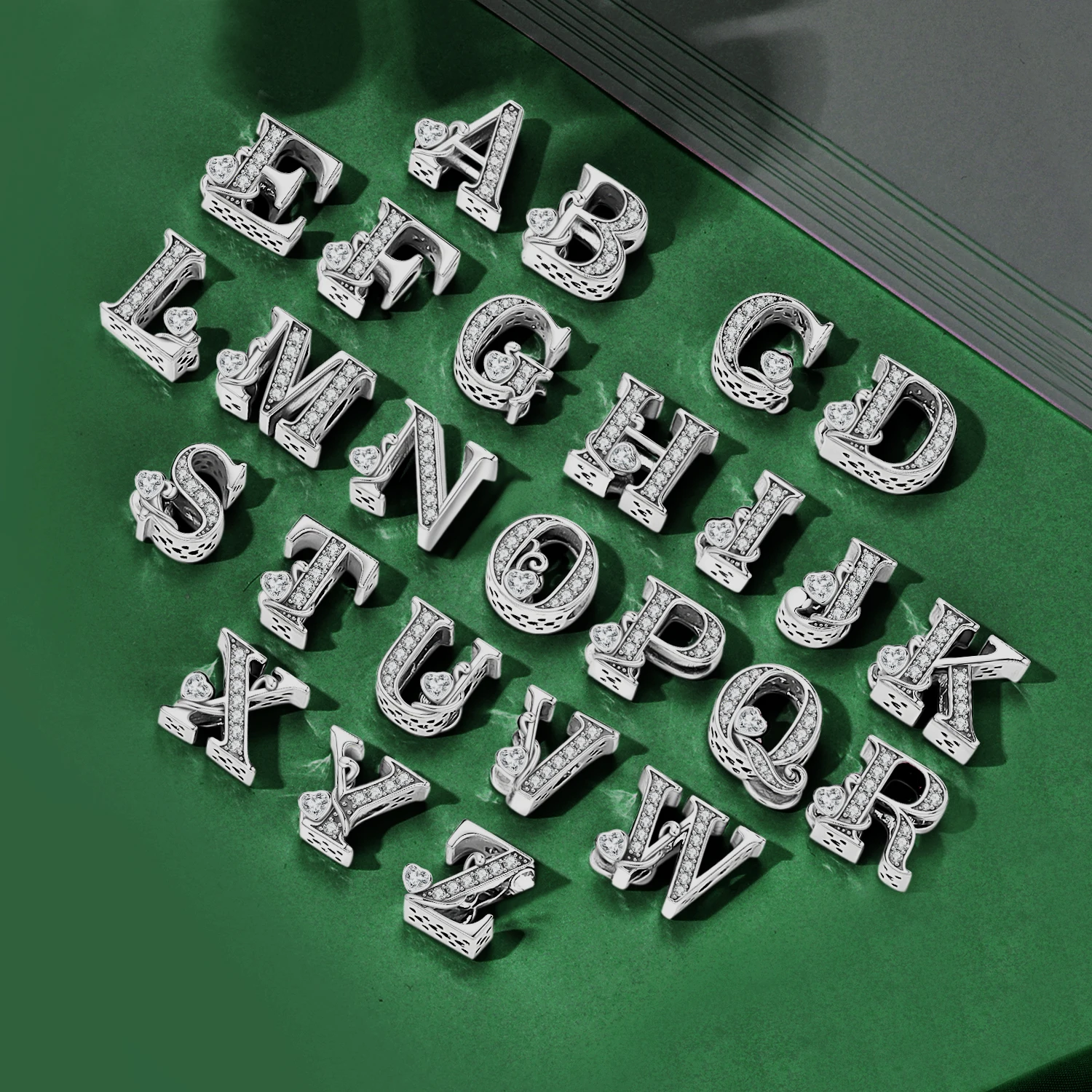 MISEFF A-Z 26 Letter Scroll Pattern Bead Initial Alphabe Letter Bead S925 Sterling Silver Bead For Bracelet DIY Jewelry Making