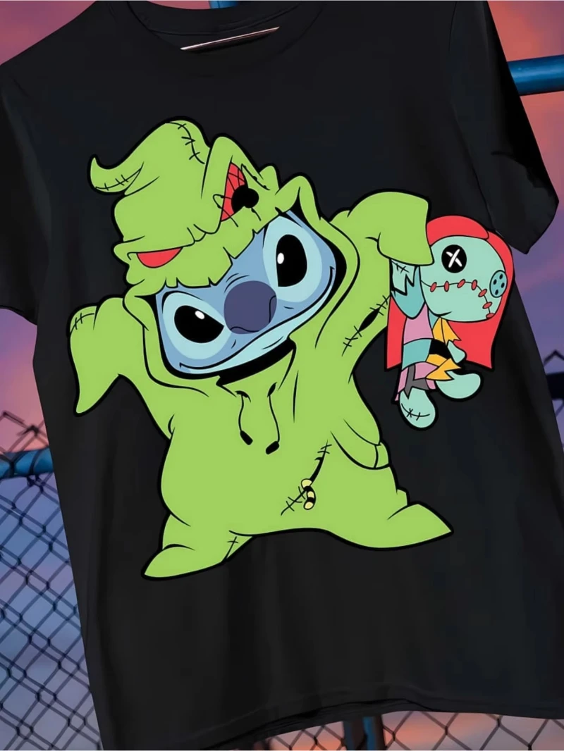 

Halloween Stitch Cartoon Boy Girl Summer T-Shirt Family Parent-Child Clothing Casual Loose Comfort Short Sleeve Men Women Disney