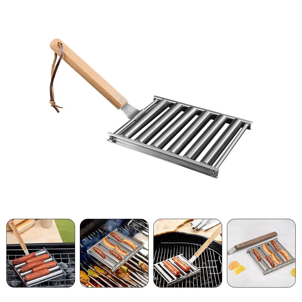 

Stainless Steel Sausage With Wood Handle Outdoor Camping Bbq Stand Sausage Grill Bbq Rack Camp Fire Grills
