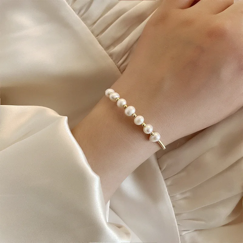 GD New Fashion Pearl Bangle Natural Freshwater Pearl Korean Version Light Luxury Design Simple Bangle For Women Girls