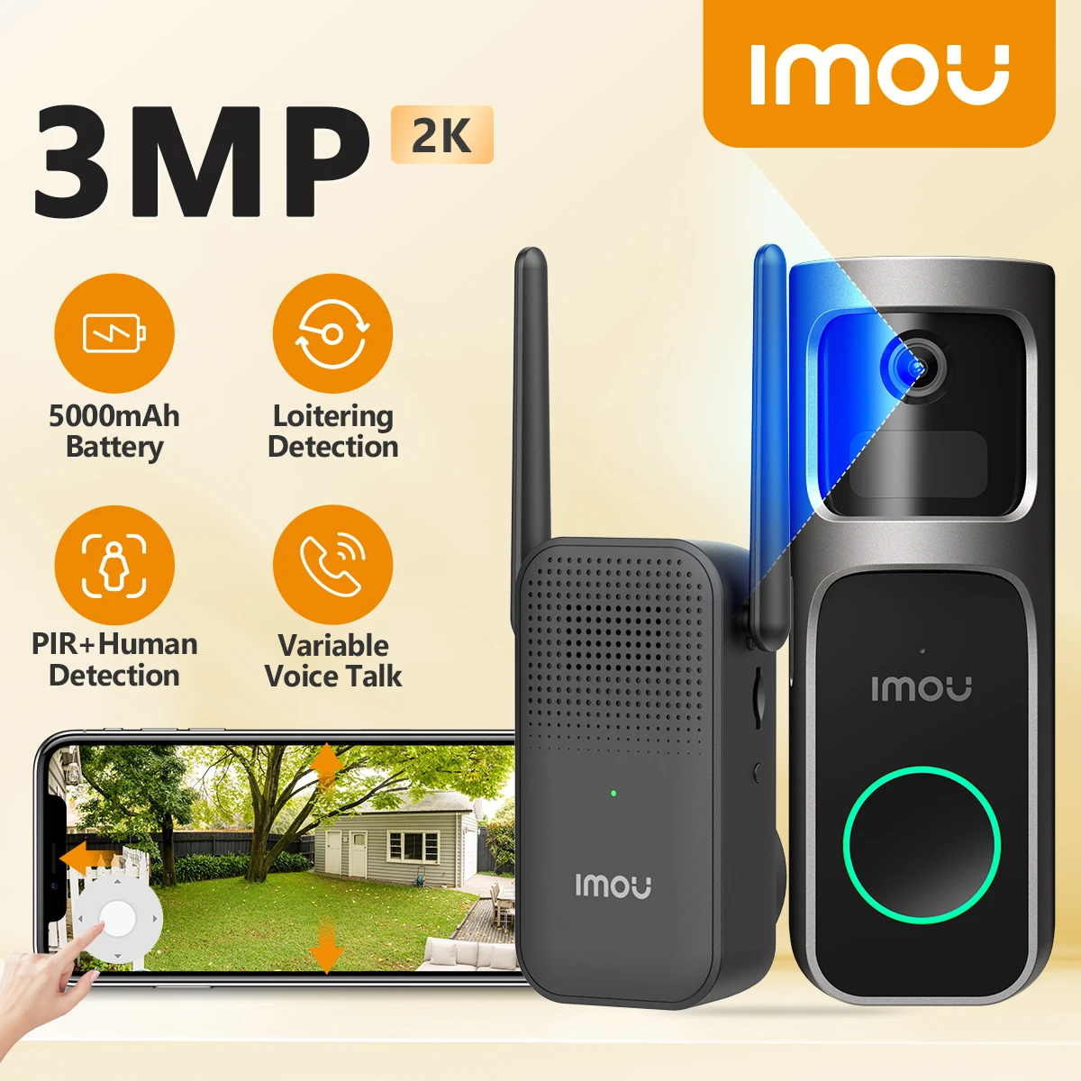 

IMOU 3MP Video Doorbell 2S Kit WiFi Smart Video Intercom Variable Voice Talk Human Detection Wireless Door Bell with Chime