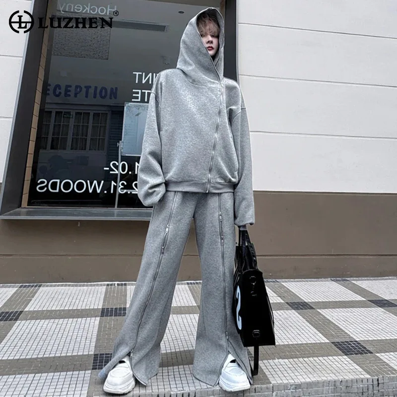 

LUZHEN Sweatshirt Original Hooded Personalized Design Streetwear Slant Zipper Men's 2025 Spring Loose Casual Pants Sets JY5500