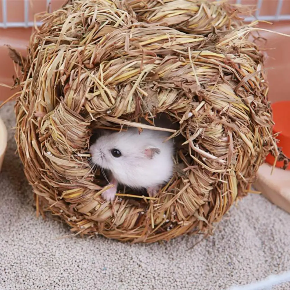 Nest Small Grass Cage Bed Pet Woven Straw Rabbit Hamster House Chew Toy Hedgehog Bed