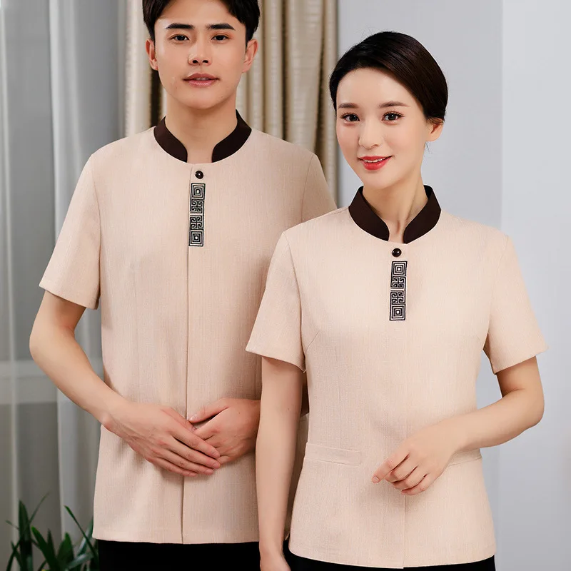 

Short Sleeve Cleaning Work Uniform for Spring and Summer, Women's Hotel Room Attendant Housekeeping Property Hotel Cleaning Aunt