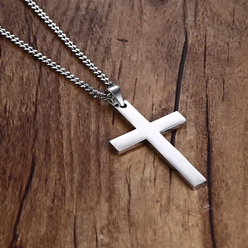 Vnox Philippians 4:13 Simple Cross Pendant for Men Necklace Stainless Steel Casual Religious Faith Jewelry Male Bijoux 24\