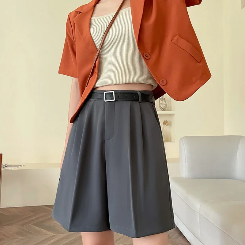 Korean Style Fashion Suit Shorts Summer New High Waisted Slimming Loose Wide Leg Pants Casual Women's Five Quarter Pants