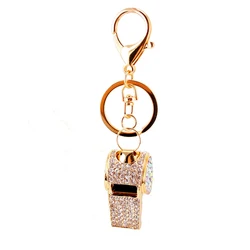 1pc Crystal Coach Whistle Chain Zinc Alloy Metal Custom Metal Shiny Whistle keychain Outdoor Survival Keyring