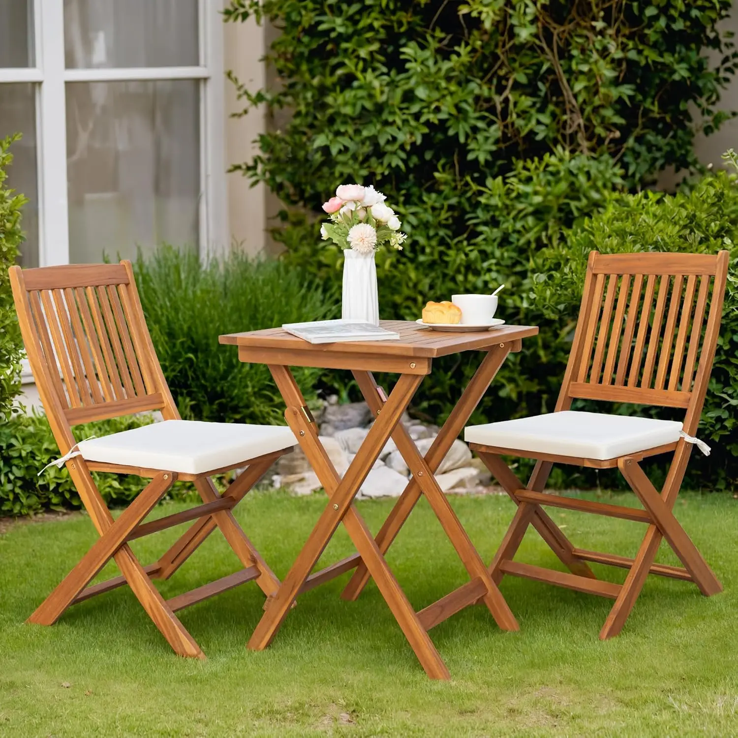 Ensemble de bistrot pliant avec 2 chaises et table carrée, meubles de piscine, plage, arrière-cour, balcon, porche, terrasse, jardin, 3 pièces