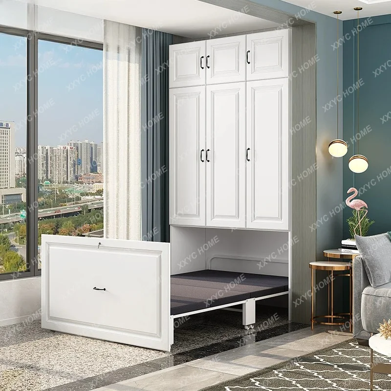 Balcony pull-out invisible bed wardrobe integrated new model with storage cabinet hidden bed